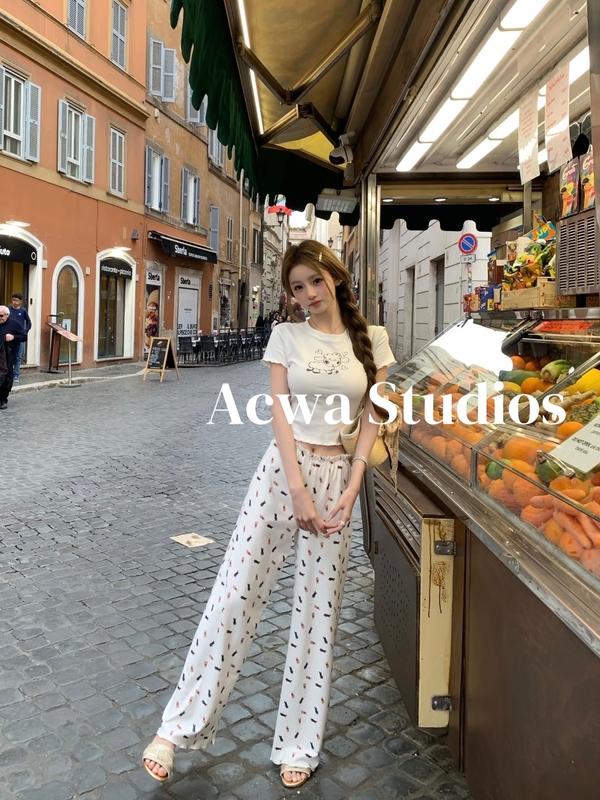 Acwa Studios Authentic Version Full-Print Rabbit Cartoon Casual Printed Pants for Women 26 Summer New Style Long Pants Trendy