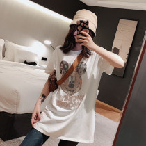 Star same model 2021 summer new hot diamond Mickey Mouse short sleeve long loose cotton Mickey T-shirt female ins