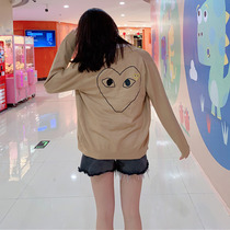 2021 autumn and winter New knitted cardigan autumn and winter outside long sleeve coat back love print cardigan coat women