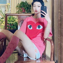 2021 summer new big love pink short sleeve men and women couples loose Joker ins tide cotton T-shirt women