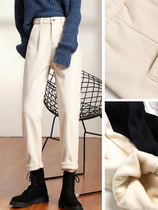 Jeans Woman Autumn Winter 2021 New Elastic High Waist Straight Drum Retro Old Daddy Pants Casual Plus Suede Thickened Smoke Pipe Pants