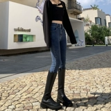 Синие цветные джинсы, летние штаны, карандаш, высокая талия, 2025 года, по фигуре, облегающий крой, в обтяжку