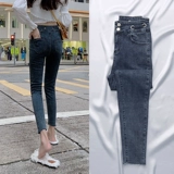 Осенние джинсы, демисезонные штаны, популярно в интернете, высокая талия, в обтяжку, по фигуре, облегающий крой