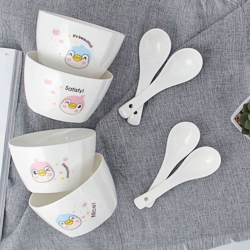 Creative cute rice dishes tableware set Household Japanese ceramic eating bowls and chopsticks Personality plate combination cartoon