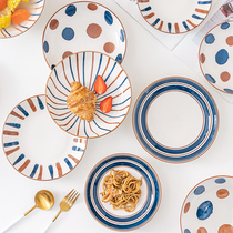 Japanese-style ceramic plate home 2021 new ins style creative underglaze color tableware round soup plate dish large plate