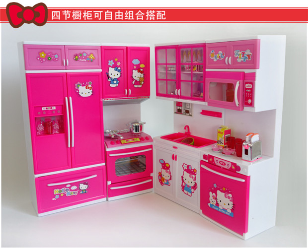 Hello kitty kitty mèo đồ chơi trẻ em nhà bếp thiết lập mô phỏng chơi nhà cô gái nấu ăn bộ đồ ăn nhỏ cửa hàng đồ chơi
