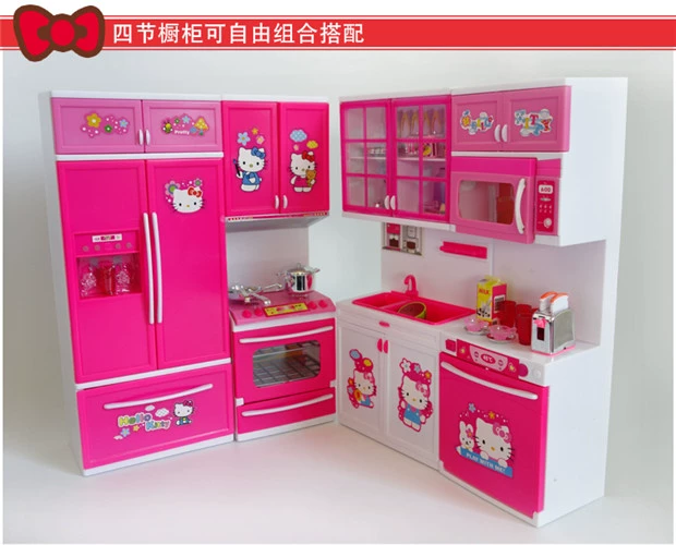 Hello kitty kitty mèo đồ chơi trẻ em nhà bếp thiết lập mô phỏng chơi nhà cô gái nấu ăn bộ đồ ăn nhỏ thế giới đồ chơi