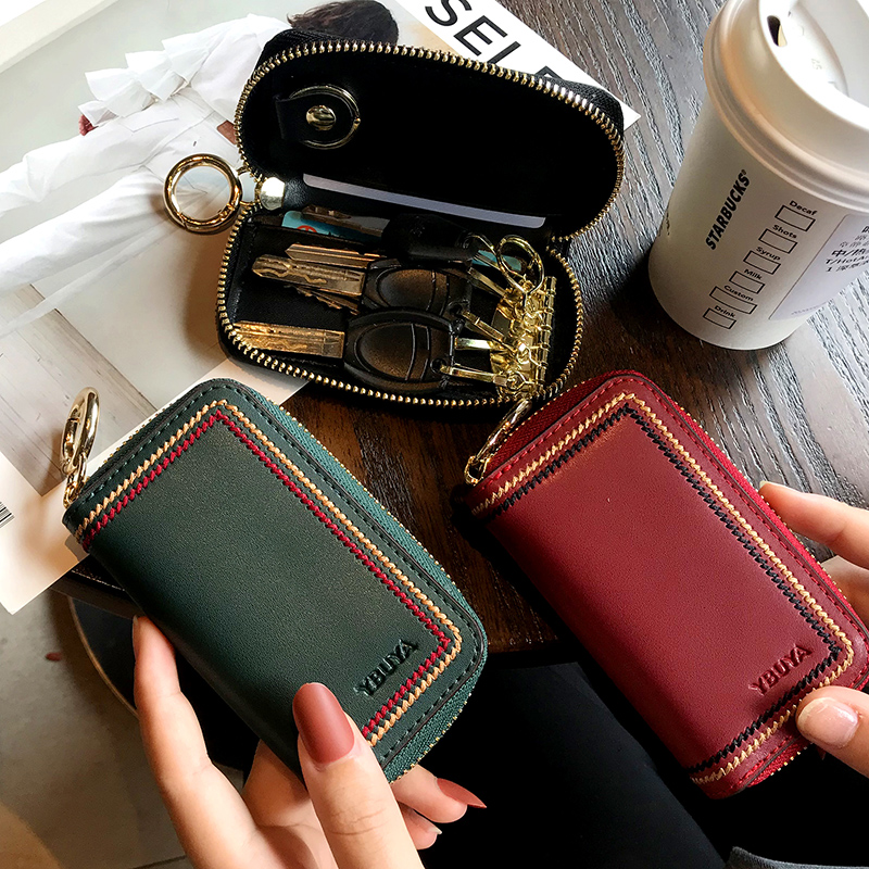 Leather net red key bag female small mini key bag key set storage 2021 new creative portable summer