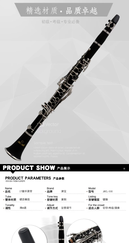 宝 B clarinet nhạc cụ clarinet người mới bắt đầu chơi gói quà tặng chấm điểm JBCL530 - Nhạc cụ phương Tây