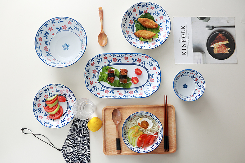 Miske Japanese under the glaze color creative floral ceramic dishes suit household jobs plate combination dishes and plates