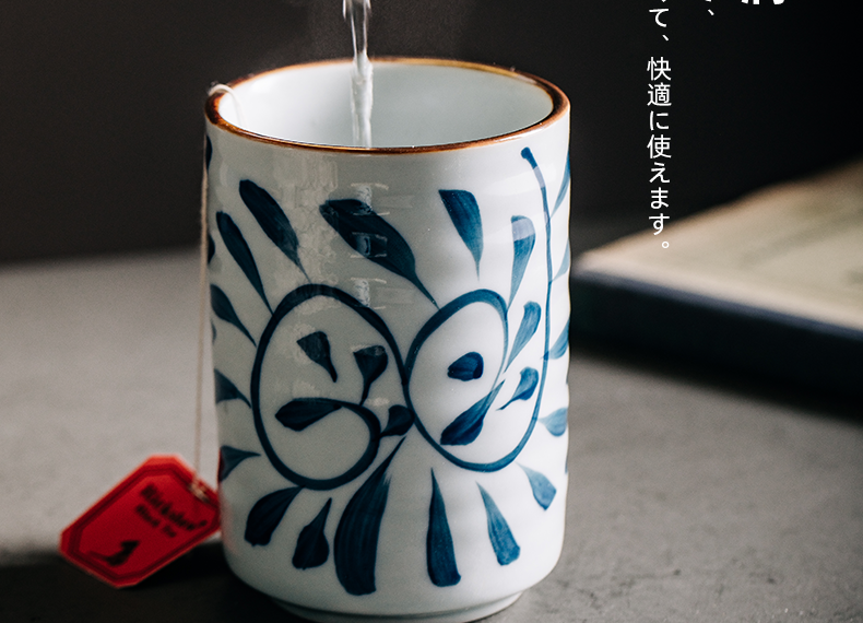 Japanese household water glass ceramic keller with a cup of creativity under the horizontal stripes antiskid hand - made glaze color tea cup