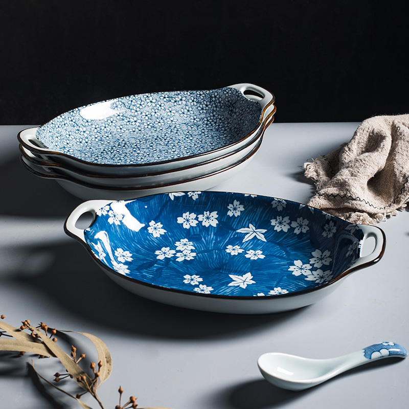 Miske Japanese ceramic plate household food dish - 12 inch ears dish creative fish dish fruit bowl baking pan