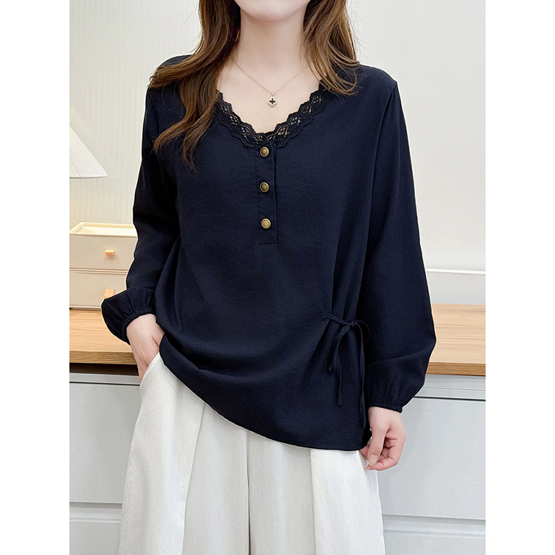 Plus Size Women's Clothing, Fat mm Design, Lace Splicing Long-Sleeved Shirt for Women, 2026 New Autumn Loose Slimming Top Plus Size Women's Clothing, Fat mm Design, Lace Splicing Long-Sleeved Shirt for Women, 2026 New Autumn Loose Slimming Top