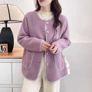 2025 new large size small fragrant style lamb wool jacket for women