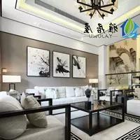 Mới câu lạc bộ sofa biệt thự hoàn chỉnh sofa Trung Quốc mô hình khách sạn phòng Zen đồ nội thất phòng khách vải kết hợp sofa giá treo tivi