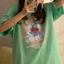 Summer 2021 New Love Ice Print Short Sleeve Tide Brand Hip Hop Loose Joker ins Street T-shirt Top