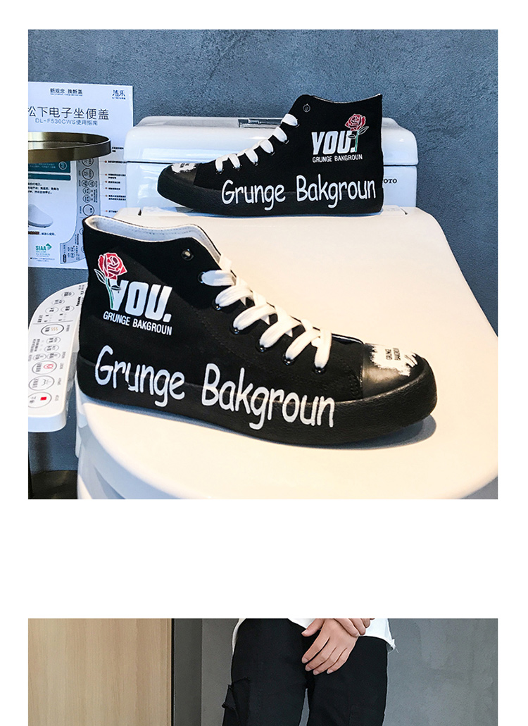 Giày Graffiti Gaobang phiên bản nam Hàn Quốc của xu hướng giày hip hop Giày thủy triều nam sinh viên giản dị giúp sinh viên in giày nam cao - Giay cao giày bóng rổ nam
