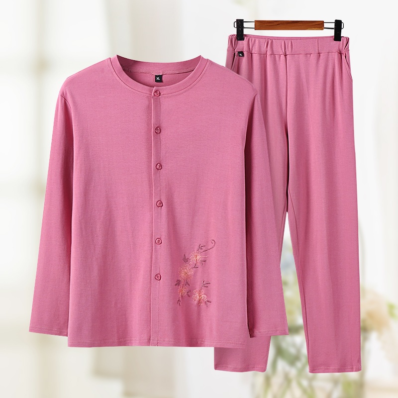 Lady Pure Cotton Autumn Clothes Suit Seniors Combed Cotton Autumn Clothing Sanitary Pants Large Size Yard old All cotton lingerie suit Spring and autumn