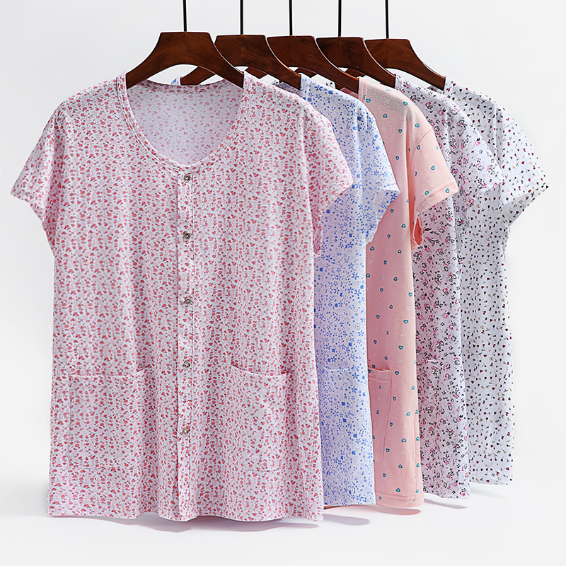 Middle aged short sleeve T-shirt old man pure cotton cardiovert jacket summer mom gats up more vest loose grandma sweatshirt woman