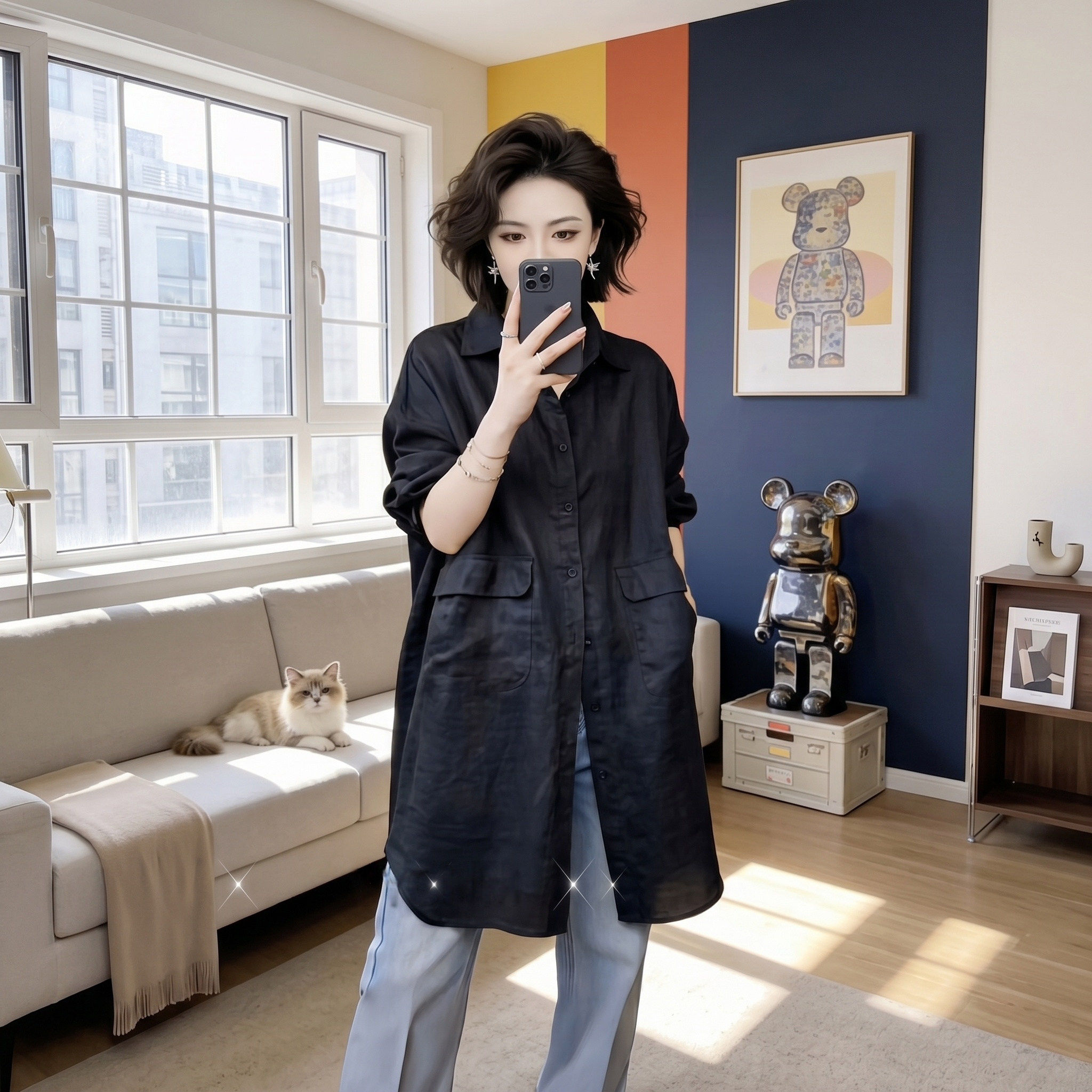 衬衫女款2026新款复古气质夏季时尚洋气宽松休闲百搭显瘦黑色外套