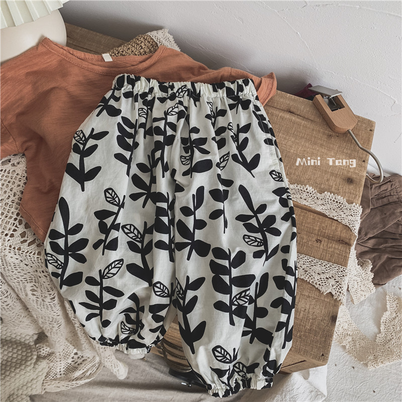 Light and comfortable ~ Korean literary fan children's floral loose anti-mosquito pants baby thin bloomers trousers summer