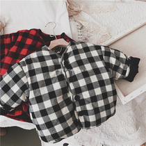 2019 winter new childrens Korean wild bird plaid wild neutral boys and girls cotton coat jacket