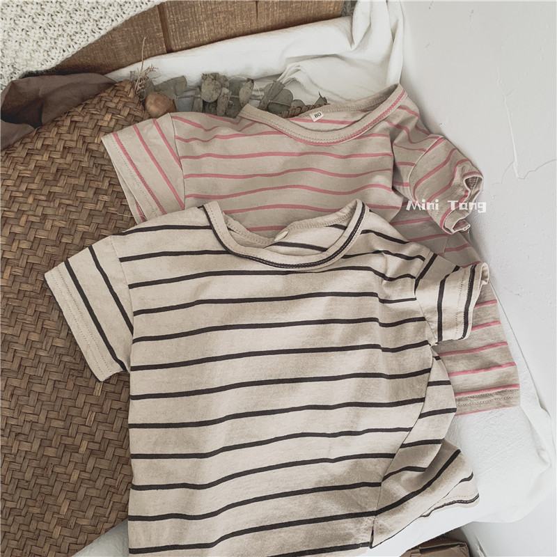 Design sensation ~ Children full cotton irregular open fork striped short sleeve T-shirt male and female baby 100 lap practical pro-skin jacket