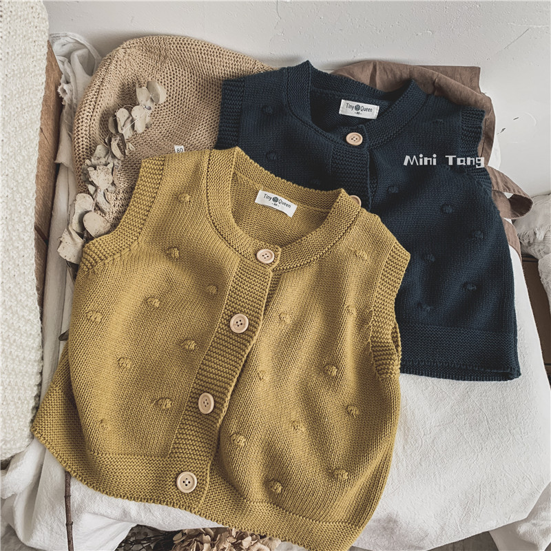 Retro Elaborate ~ Temperament Trendy Crochet Children Knit Machia Men And Women Baby Single Row Buttonhole shoulder wool sweatshirt Autumn