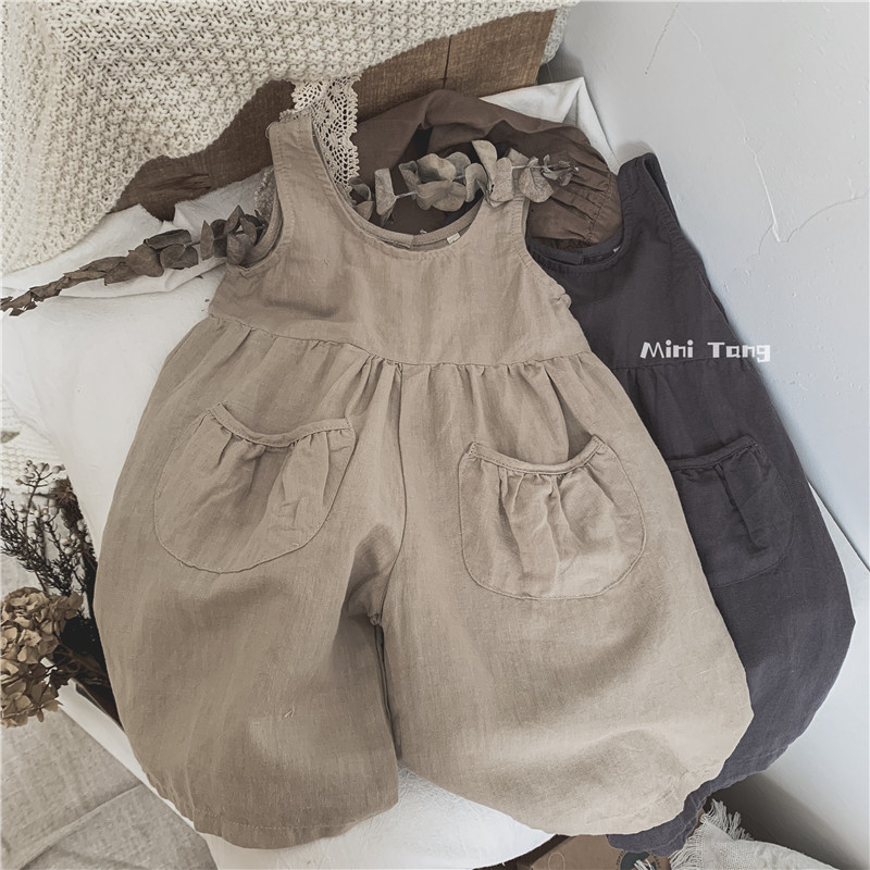 Love at a glance~ South Korea's Dongdaemun custom Mori cotton and linen children's casual one-piece pants wide-leg pants tide