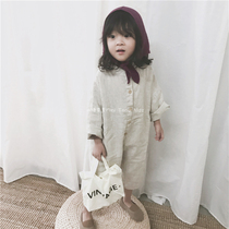 2021 autumn new childrens Korean fan neutral boys casual all-match one-piece pants girls cotton and linen pants tide