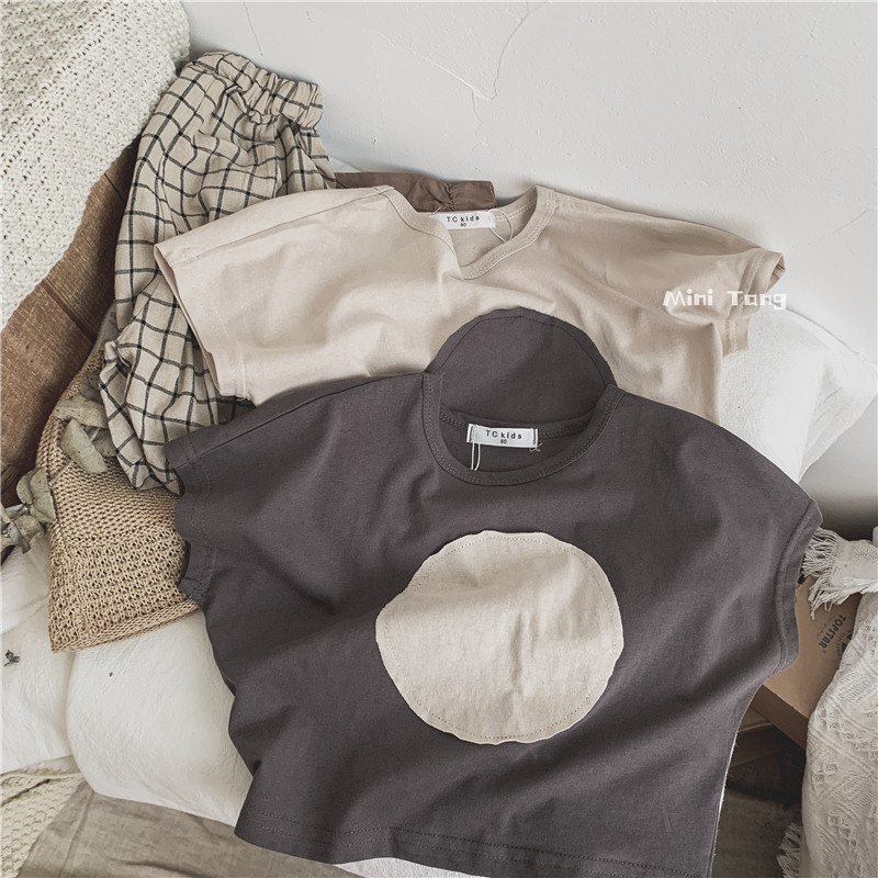 Super with Fan ~ Korea Dongdaemun Child loose short sleeve T-shirt neutral male and female baby full cotton cloth with blouses summer clothes