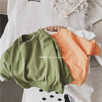 2019 autumn and winter new childrens Korean version of unisex boys solid color long sleeve T-shirt girls loose sweater