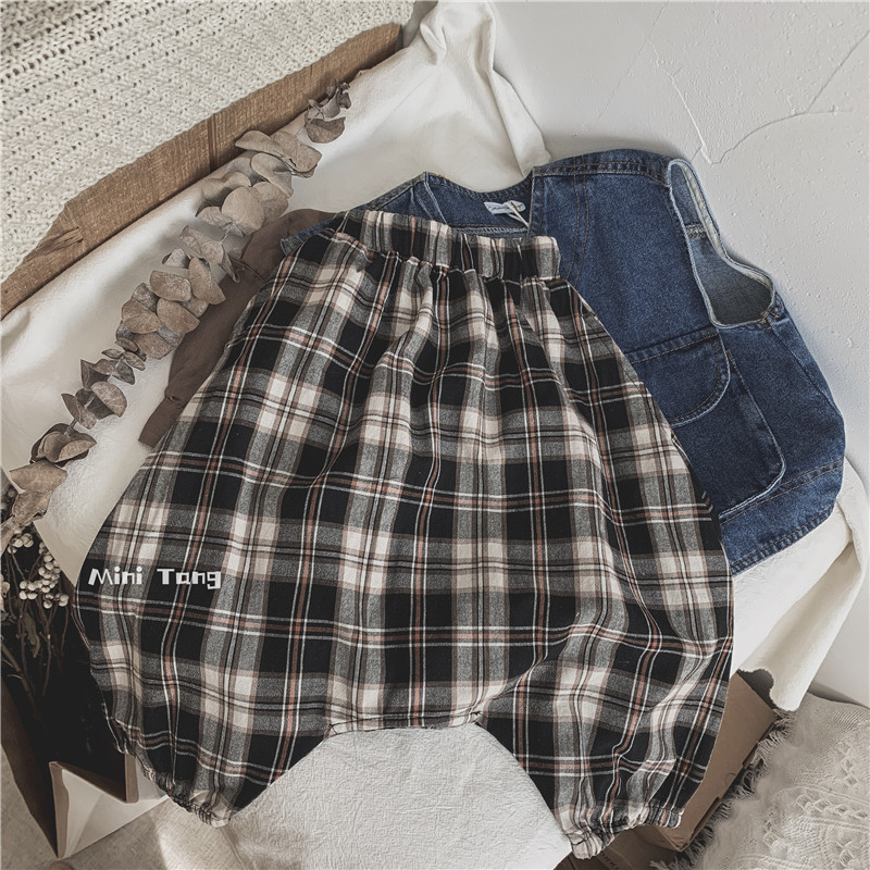 Harsh Korean Children Plaid Trousers Spring Autumn Money New Polo Style Recessed Styling Large Plaid Light Cage Pants Male And Female Child Trans Pants