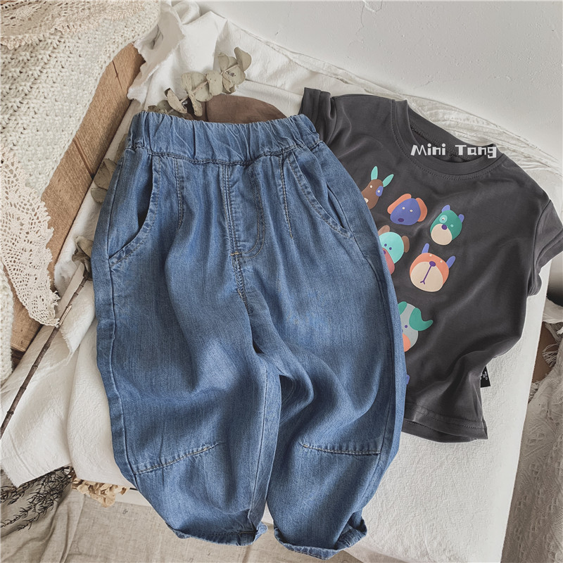 Self-reservation ~ super comfortable neutral boys and girls ice silk smooth jeans baby thin roti pants 2021 summer