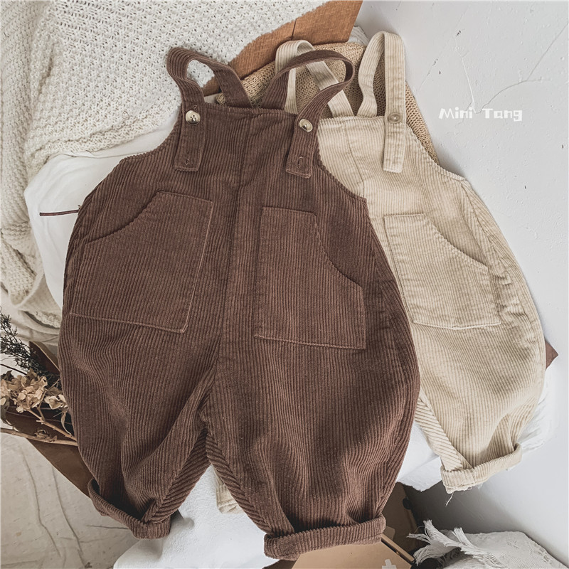 Trendy love~Korean version of children's corduroy overalls for boys and girls baby loose all-match long trousers spring and autumn trendy