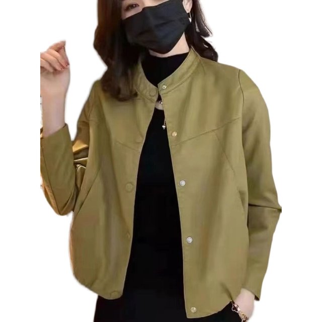 Stand collar leather jacket women's short casual Korean style slim and slim motor spring and autumn new PU leather jacket