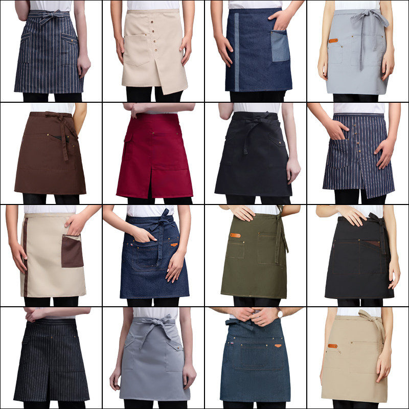 餐饮围裙工作服男女饭店西餐厅服务员半身短款小围裙定制logo印字