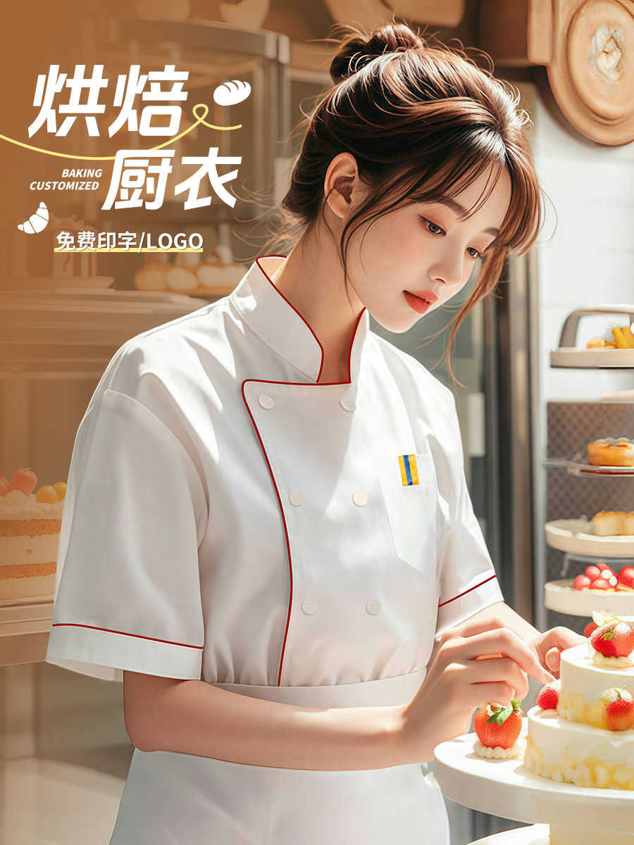 厨师工作服短袖薄款透气餐饮酒店中餐厅烘培蛋糕店后厨厨房服装女