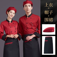 Красный черный лонгслив, фартук, берет