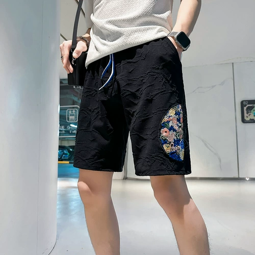 Шорты, летние тонкие штаны для отдыха, китайский стиль, с вышивкой