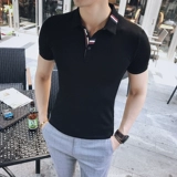 Мужская трендовая футболка polo в английском стиле для отдыха, короткий рукав, облегающий крой, с вышивкой