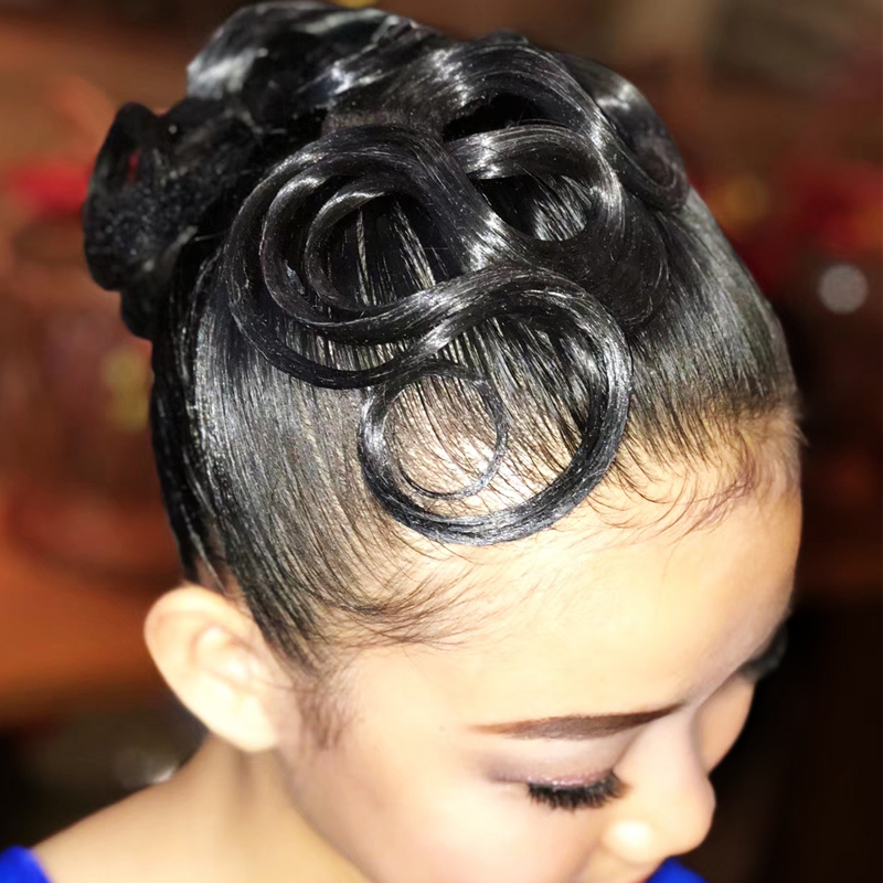 Children's Latin dance headdress Black pool Latin headdress professional performance hair film modern dance competition hair accessories toddler wig