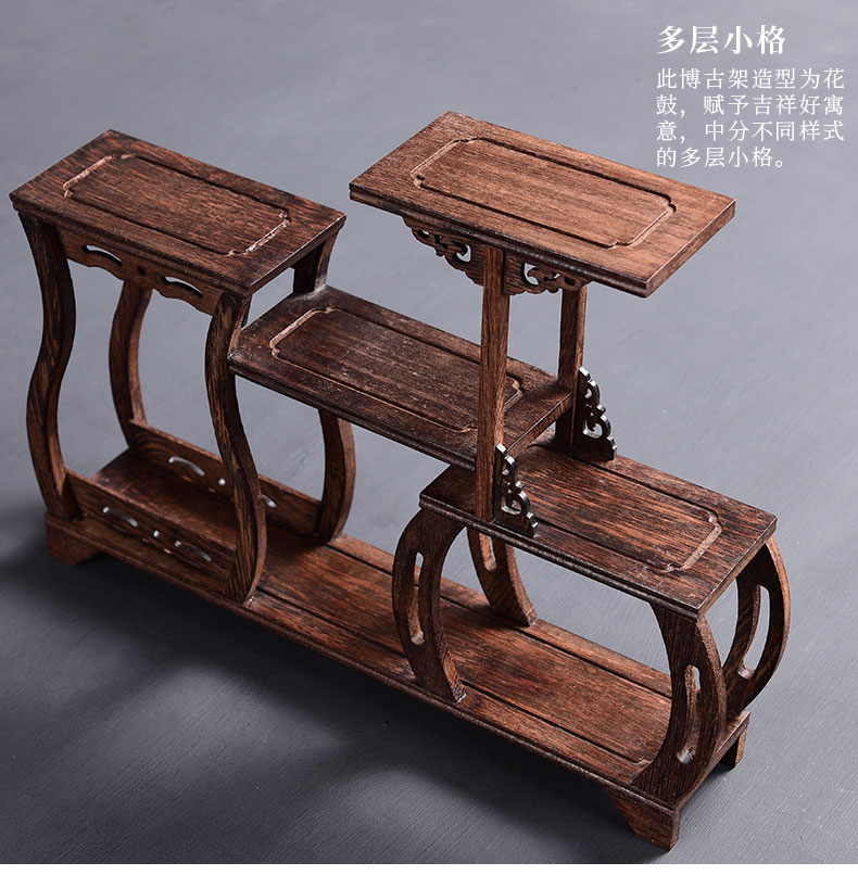 Tao blessing wenge rich ancient frame wood treasure cabinet ceramic tea pot - shelf furnishing articles display shelf