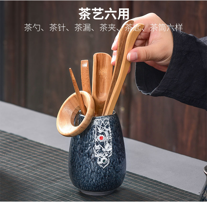 Tao blessing jianyang tire iron flowers built light tea suit household YinJian lamp that teapot teacup the silver tea sets