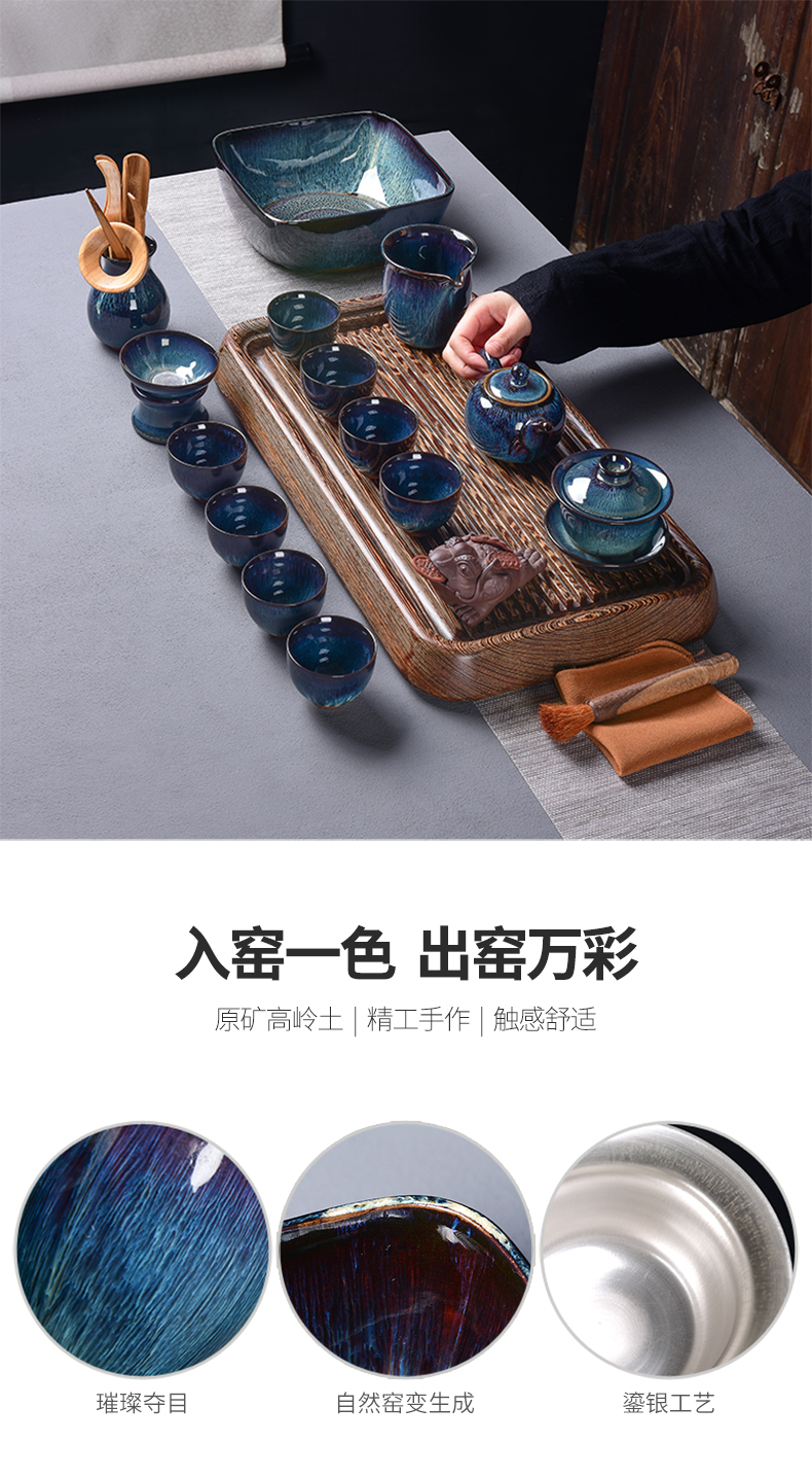 Tao blessing up built red glaze, the tea set household TuHao drawing of a complete set of built - in light tea pot set