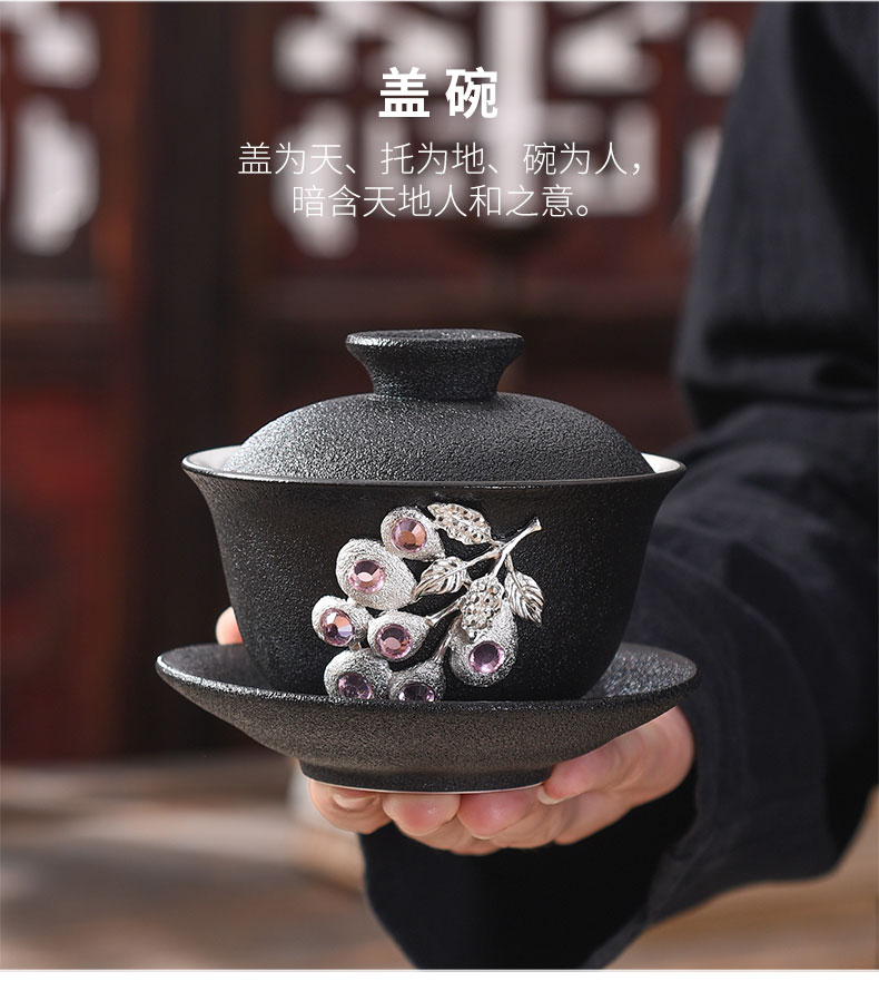 Tao blessing coppering. As the silver tea set of black suit household kunfu tea tea kettle black zen cup combination