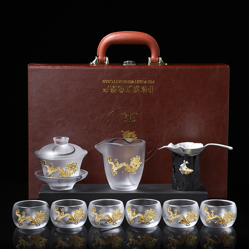 Glazed Kongfu Tea Suit Jade Porcelain Jade Home Brief set of high-end gift box gift office with -Taobao