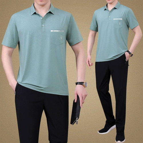 Мужская летняя одежда, шелковый модный летний быстросохнущий комплект, спортивный костюм для пожилых людей для отдыха, для мужчины среднего возраста