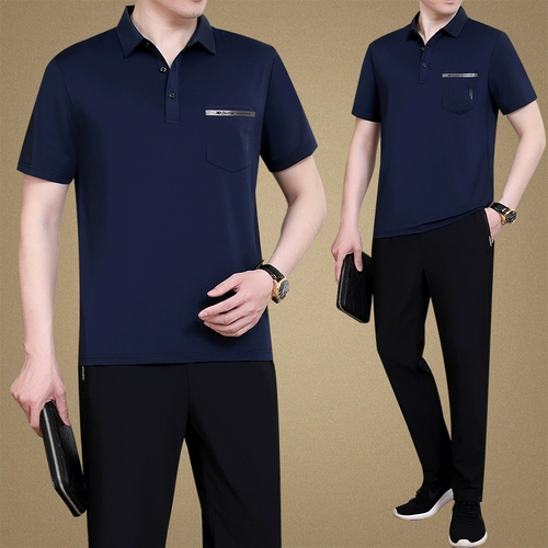 Мужская летняя одежда, шелковый модный летний быстросохнущий комплект, спортивный костюм для пожилых людей для отдыха, для мужчины среднего возраста