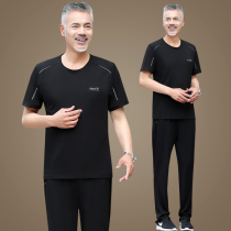 Summer round neck short sleeve T-shirt 2020 new middle-aged and elderly leisure sports two-piece father summer suit thin